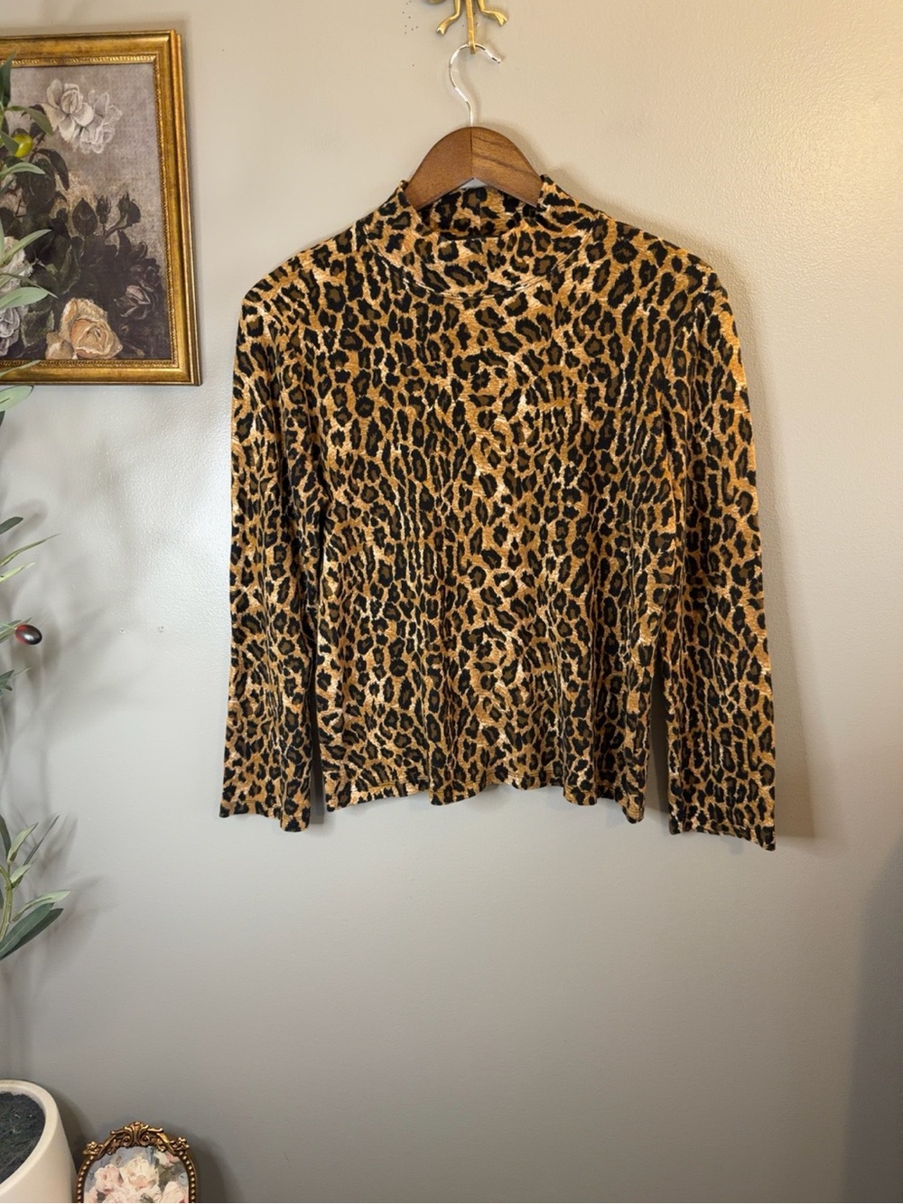 Jones New York Signature Leopard Print Mock Neck Top Women’s Large 100% Cotton - Picture 3 of 7
